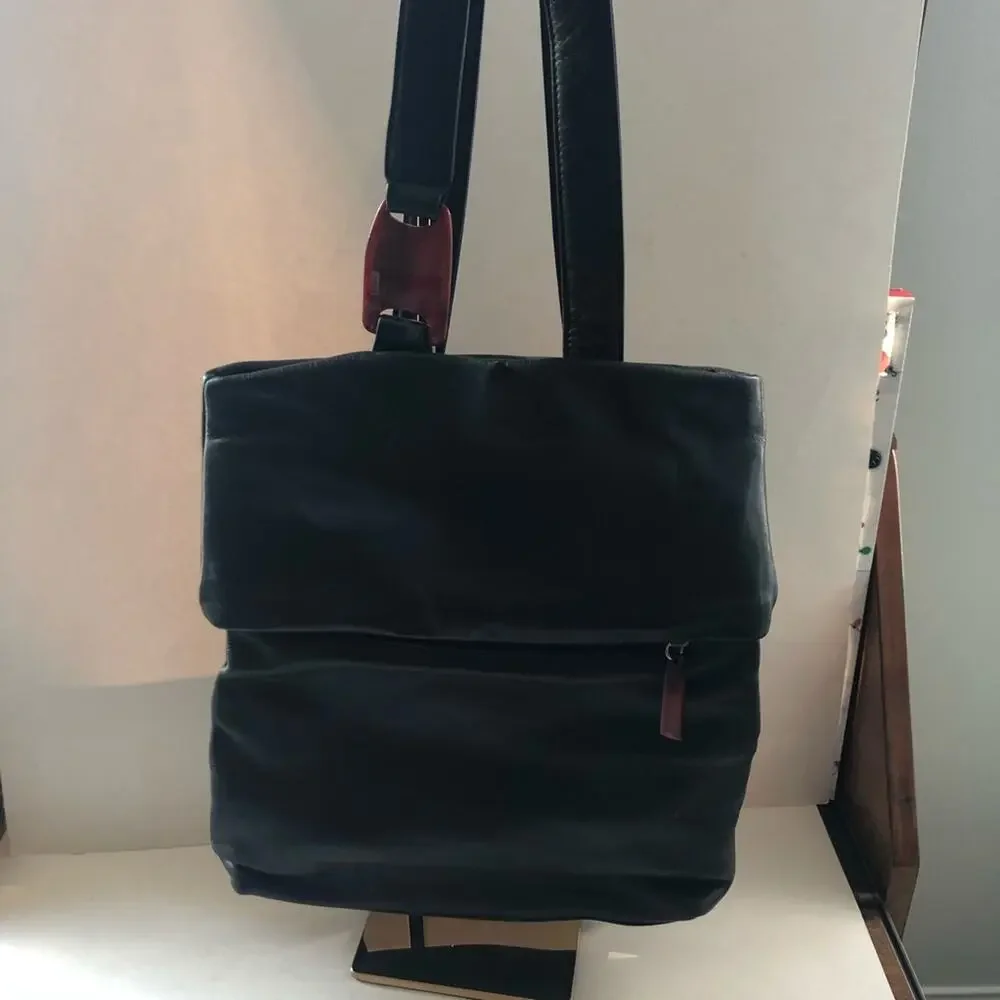 DKNY Leather Slim Backpack Black Tortoise EUC 90s Vintage